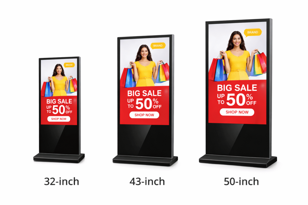 Sale displays in varying sizes